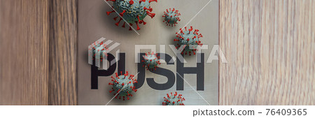 BANNER, LONG FORMAT Viruses on the doorknob. Coronovirus COVID 19. Human life through which germs and viruses spread, door handle. the concept of germs sitting on the door handle BANNER, LONG FORMAT Viruses on the doorknob. Coronovirus COVID 19. Human life through which germs and viruses spread, door handle. the concept of germs sitting on the door handle 76409365