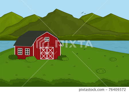 Vector outline cartoon summer spring landscape... - Stock Illustration  [76409372] - PIXTA