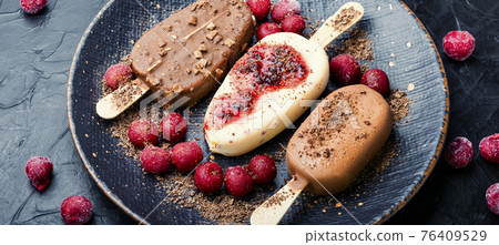 Chocolate ice cream on a stick Chocolate ice cream on a stick 76409529