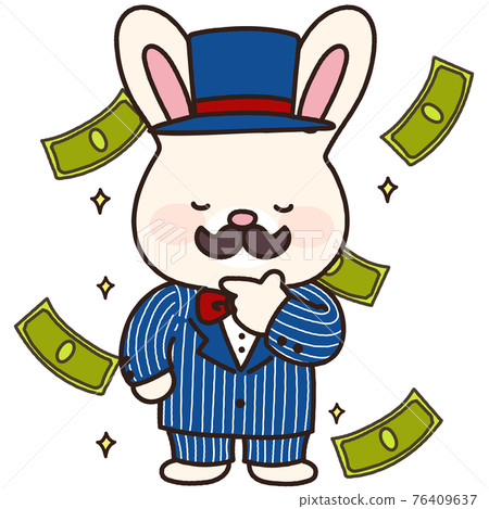 一隻可愛而簡單的白兔用一條主線思考金錢的插圖 一隻可愛而簡單的白兔用一條主線思考金錢的插圖 76409637