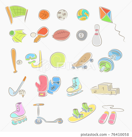 big set of sport equipment on white big set of sport equipment on white 76410058