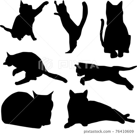Silhouette material with variations of cute cats 76410609