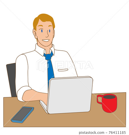 Caucasian businessman working on a laptop Caucasian businessman working on a laptop 76411185