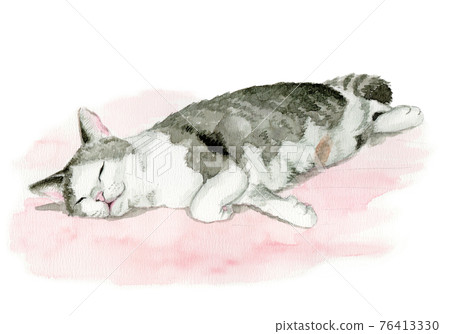 模擬水彩睡灰鍋開裂貓 76413330