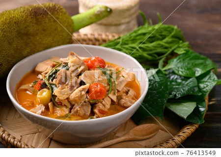 Northern Thai food, Spicy young jackfruit soup with pork Northern Thai food, Spicy young jackfruit soup with pork 76413549
