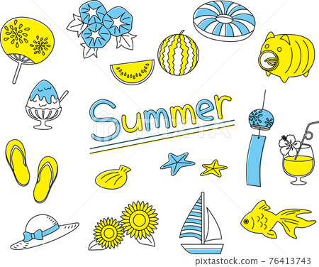 Simple summer material illustration set (3 colors) Simple summer material illustration set (3 colors) 76413743