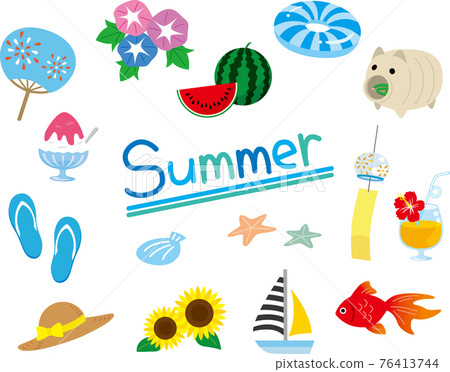 Simple summer material illustration set (color) Simple summer material illustration set (color) 76413744