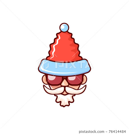 Santa Claus head with Santa red hat and hipster sunglasses isolated on white Christmas background. Santa label or sticker design 76414484