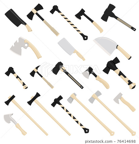 Illustration on theme big kit steel axes with wooden handle Illustration on theme big kit steel axes with wooden handle 76414698