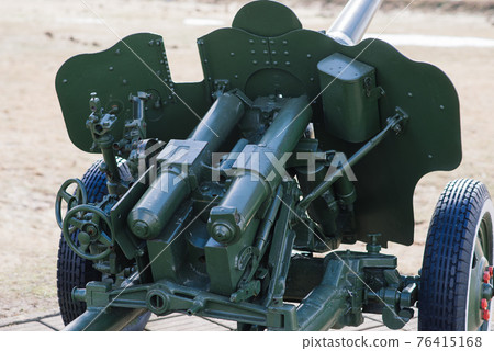 View of the russian cannons and howitzers in a park. Military museum outdoors 76415168