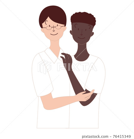 Japanese men, black men, hugging 76415349