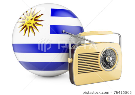 Radio broadcasting in Uruguay concept. Radio receiver with Uruguayan flag. 3D rendering Radio broadcasting in Uruguay concept. Radio receiver with Uruguayan flag. 3D rendering 76415865