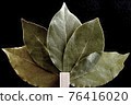 Fan of Bay leaves on a dark background. a photo. 76416020