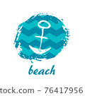 Vector Illustration. Template card with grunge anchor and text beach 76417956