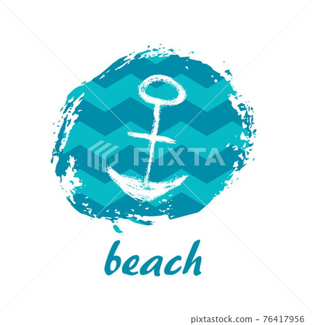 Vector Illustration. Template card with grunge anchor and text beach Vector Illustration. Template card with grunge anchor and text beach 76417956