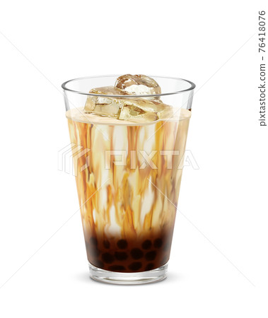 Glass tapioca brown sugar milk drink ice illustration real 76418076