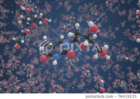 Thymidine molecule, ball-and-stick molecular model. Chemical 3d rendering Thymidine molecule, ball-and-stick molecular model. Chemical 3d rendering 76419135