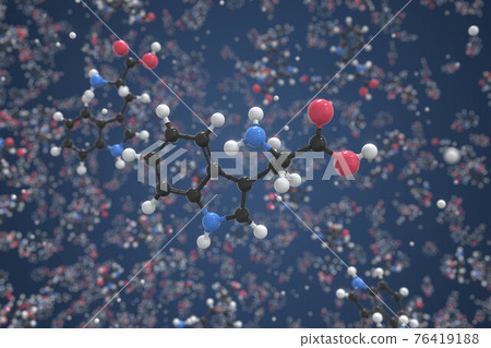 Molecule of tryptophan, ball-and-stick molecular model. Scientific 3d rendering Molecule of tryptophan, ball-and-stick molecular model. Scientific 3d rendering 76419188
