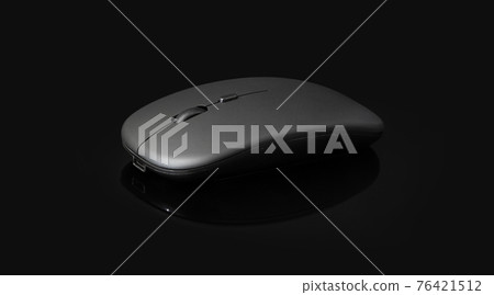 wireless black mouse isolated on black background wireless black mouse isolated on black background 76421512