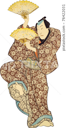 雙手拿著扇子跳舞的男人 76422031