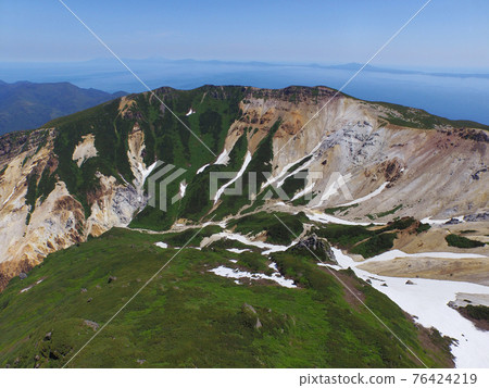 Aerial view, Higashidake and Kunashiri Island (Hokkaido, Shiretoko) 76424219