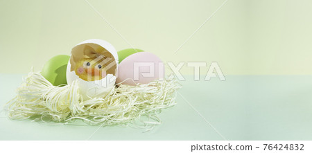 復活節彩蛋和新生小雞：復活節（復活節）形象 76424832