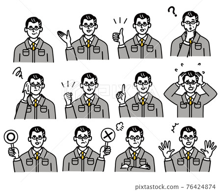 工作服男士中年表情套裝流行手繪 76424874