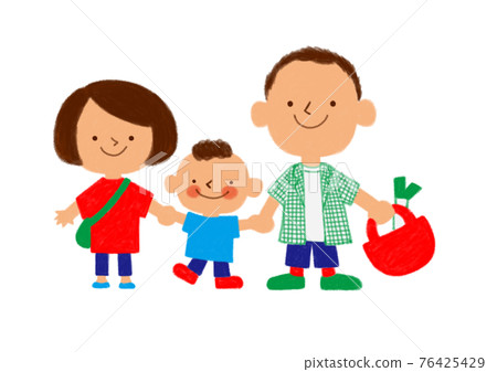 男孩和爸爸媽媽去購物 76425429