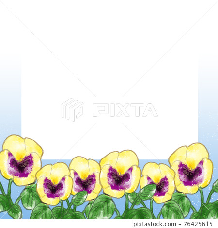 三色堇手繪插圖藍框 三色堇手繪插圖藍框 76425615