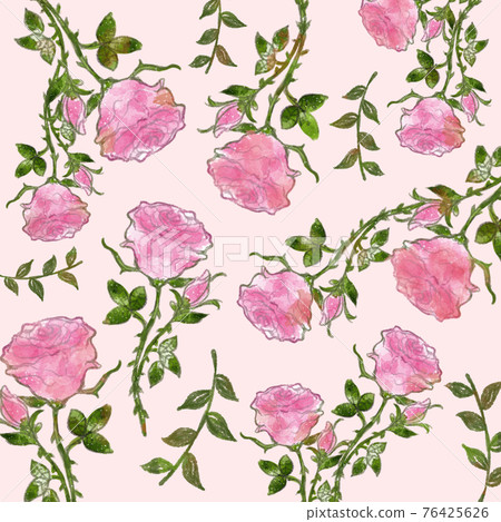 Rose hand drawn illustration pattern pink background 76425626