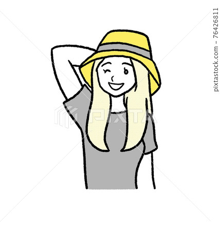 Illustration of a woman in a straw hat 76426811