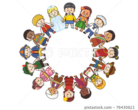 Children in the world holding hands and making rings 76430821