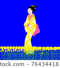 Ukiyo-e style illustration of a town girl walking rape blossoms ukiye city girl with flowers 76434418