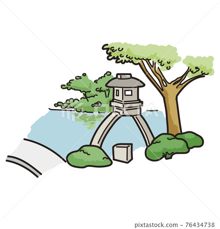 兼六園的手繪風格插畫 76434738