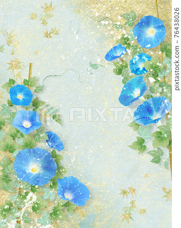 藍色牽牛花灰色日本紙背景的夏季形象 藍色牽牛花灰色日本紙背景的夏季形象 76438026