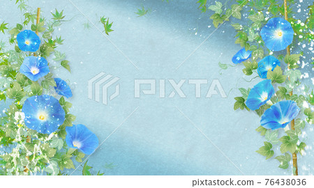 日本紙背景與藍色牽牛花的夏季形象 76438036