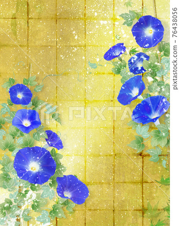 Summer image of the background of the golden folding screen with indigo morning glory 76438056