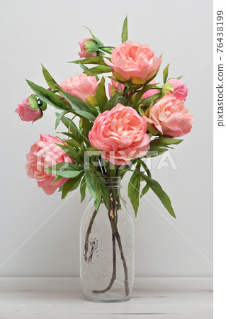 Beautiful Pink Peony Flowers in Vase 76438199