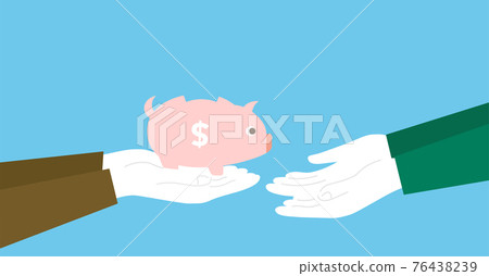 Illustration image handing a piggy bank, blue background, vector illustration 76438239