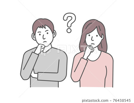 Young Men and Women (Couple / Couple) Upper Body Vector Color Illustration / Questions / Questions / Trouble 76438545