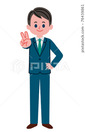 Illustration of a man in a suit with a peace sign Illustration of a man in a suit with a peace sign 76439861