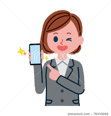 一個穿著西裝的女人拿著智能手機的插圖 一個穿著西裝的女人拿著智能手機的插圖 76439888