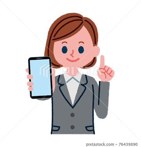 一個穿著西裝的女人拿著智能手機的插圖 一個穿著西裝的女人拿著智能手機的插圖 76439890
