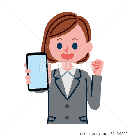 一個穿著西裝的女人拿著智能手機的插圖 一個穿著西裝的女人拿著智能手機的插圖 76439891