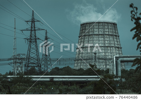 Big and toxic smoke that comes from an industrial chimney, horror 76440486