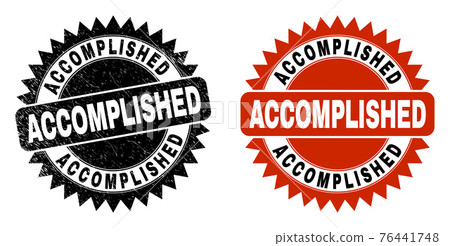ACCOMPLISHED Black Rosette Stamp Seal with Grunged Texture ACCOMPLISHED Black Rosette Stamp Seal with Grunged Texture 76441748