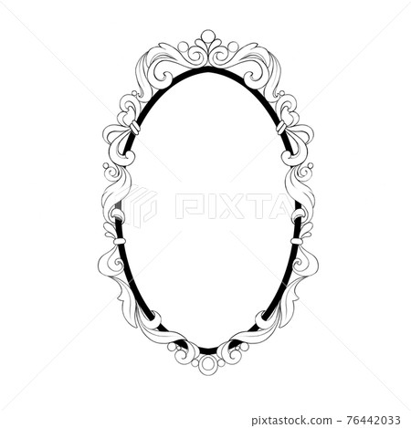 Vintage baroque frame. Decorative design element black and white 76442033