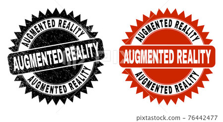 AUGMENTED REALITY Black Rosette Stamp with Grunged Texture AUGMENTED REALITY Black Rosette Stamp with Grunged Texture 76442477