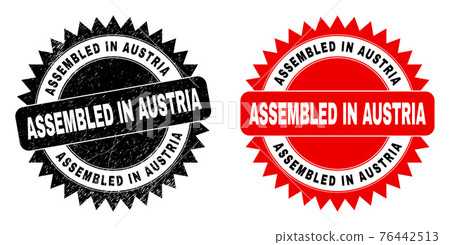 ASSEMBLED IN AUSTRIA Black Rosette Stamp Seal... - Stock Illustration ...