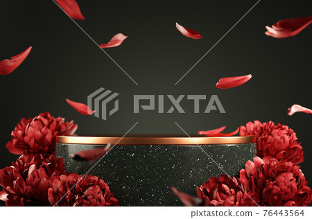 Modern Mockup Black Rose Gold Podium With Red Peony Petal Falling Depth Of Field Background 3d Render Modern Mockup Black Rose Gold Podium With Red Peony Petal Falling Depth Of Field Background 3d Render 76443564